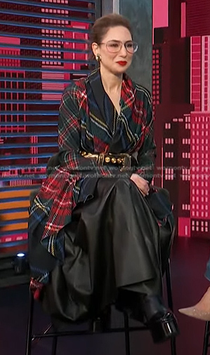 Carla Rockmore’s tartan check coat on Access Hollywood