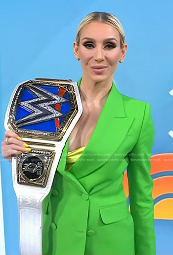Charlotte Flair’s green double breasted blazer and pants on Today