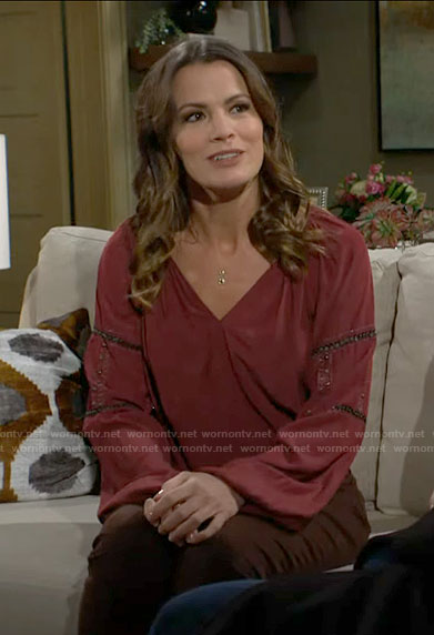Chelsea’s red blouse with embellished sleeves on The Young and the Restless