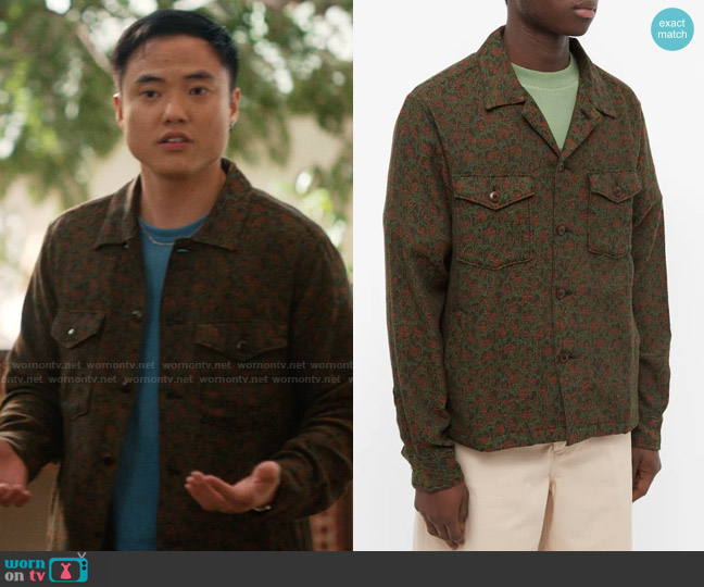 Corridor Peacock Jacquard Military Jacket worn by Micah (Leo Sheng) on The L Word Generation Q
