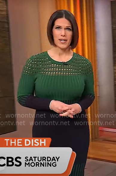 Dana Jacobson’s green knit dress on CBS Mornings