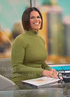 Dana Jacobson’s green knit long sleeve dress on CBS Mornings