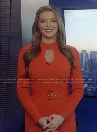 Dani Beckstrom's orange ribbed keyhole dress on Good Morning America