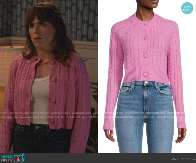 Design History Cable Knit Cashmere Cropped Cardigan worn by Marina (Karla Souza) on Home Economics