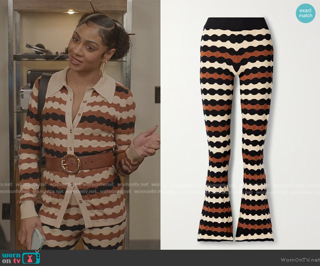 Dodo Bar Or Marvin striped jacquard-knit track pants worn by Patience (Chelsea Tavares) on All American