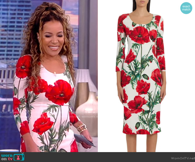Dolce and Gabbana Poppy Print Silk Charmeuse Dress worn by Sunny Hostin on The View