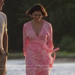 Dolly’s pink leaf print maxi dress on Fantasy Island