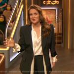Drew's tie neck blouse and blazer on The Drew Barrymore Show