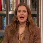 Drew’s brown tie neck blouse on The Drew Barrymore Show