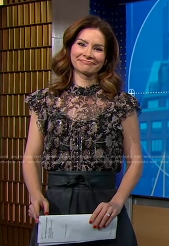 Rebecca’s black floral ruffle top on Good Morning America