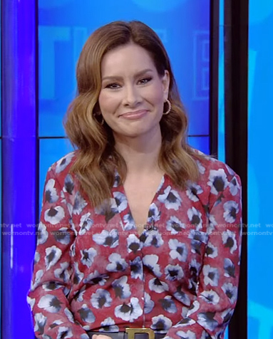 Rebecca Jarvis’s red floral blouse on Live with Kelly and Ryan