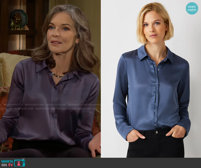 Ecru Swank Classic Blouse in Steel worn by Diane Jenkins (Susan Walters) on The Young and the Restless