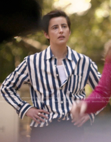 Finley’s blue and white striped button down shirt on The L Word Generation Q