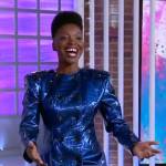 Folake Olowofoyeku’s blue crocodile skin blazer dress on The Kelly Clarkson Show