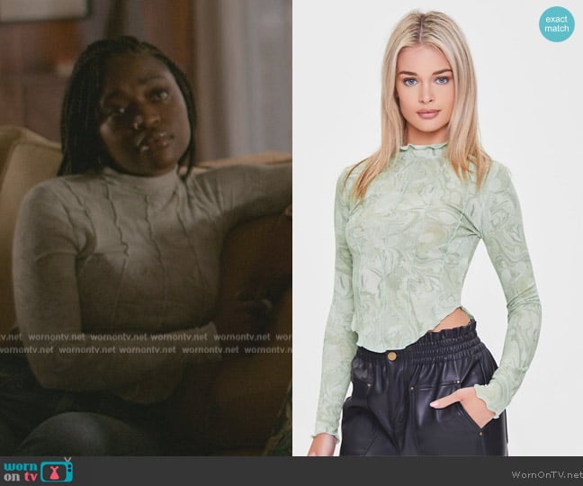 Marble Print Lettuce-Edge Top by Forever 21 worn by Tasha Rivers (Zuri Reed) on National Treasure: Edge of History