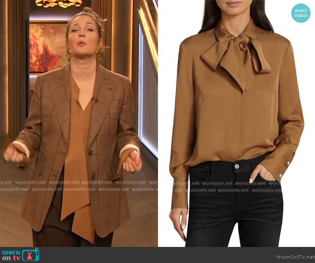 Frame Bowtie Silk Button Down Shirt worn by Drew Barrymore on The Drew Barrymore Show