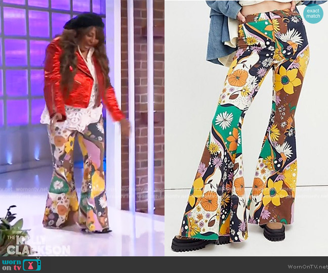 Free People Psychedelic Float on Flares worn by Pam Grier on The Kelly Clarkson Show