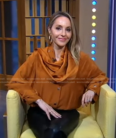 Gabrielle Bernstein's orange orange scarf neck blouse on Good Morning America