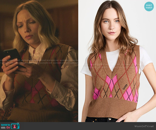 Ganni Harlequin Knit Vest worn by Kate Keller (Tavi Gevinson) on Gossip Girl