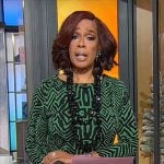 Gayle King’s green and black printed dress on CBS Mornings