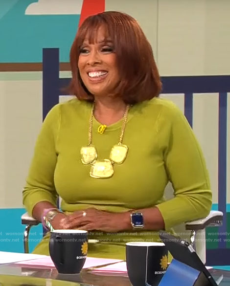 Gayle King’s green sweater dress on CBS Mornings