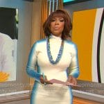 Gayle King’s white and blue dress on CBS Mornings