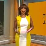 Gayle King’s yellow and white colorblock dress on CBS Mornings