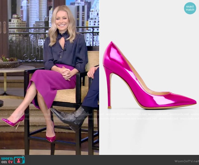 Gianvito Rossi Mirror Calfskin Stiletto Pumps worn by Kelly Ripa on Live with Kelly and Mark