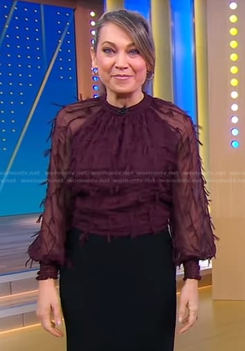 Ginger’s burgundy sheer blouse on Good Morning America