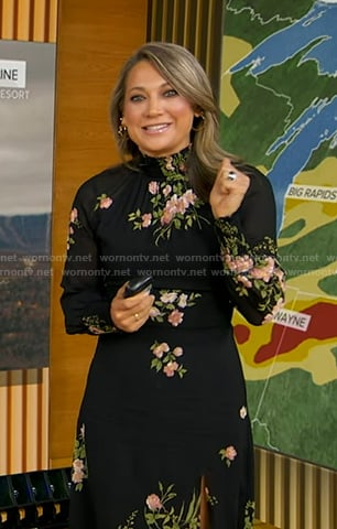 Ginger's black floral print mock neck dress on Good Morning America