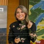 Ginger’s black floral print mock neck dress on Good Morning America