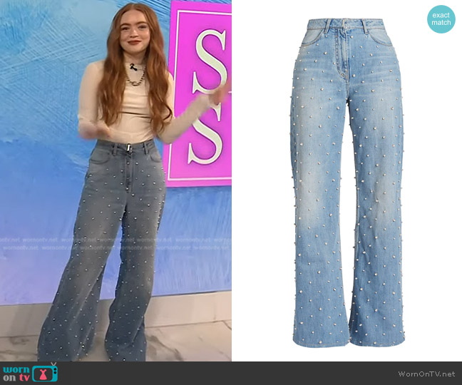 Ginvenchy High-Rise Stretch Pearl Wide-Leg Jeans worn by Sadie Sink on Today