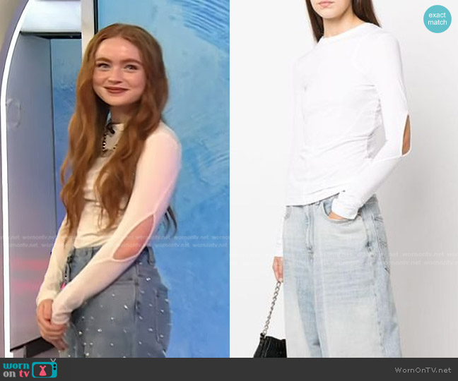 Ginvenchy Graphic Cut-out Long-sleeved Top worn by Sadie Sink on Today