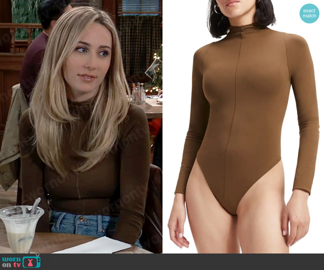 Good American So Soft Mock Neck Bodysuit in Light Mocha worn by Josslyn Jacks (Eden McCoy) on General Hospital