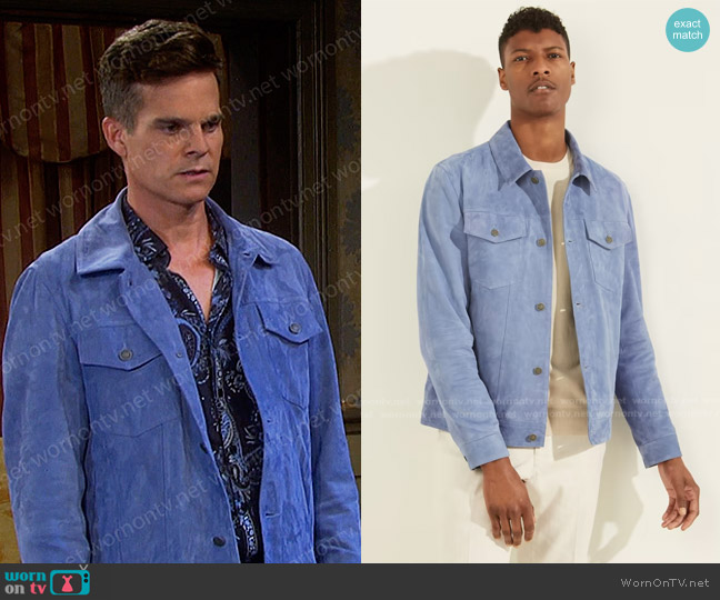 Guess Suede Leather Trucker Jacket worn by Leo Stark (Greg Rikaart) on Days of our Lives