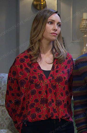 Gwen’s red floral blouse on Days of our Lives
