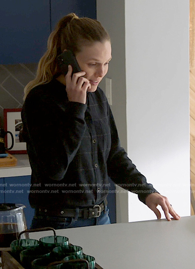 Hailey's black grid check shirt on Chicago PD