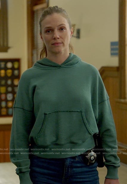 Hailey's teal green hoodie on Chicago PD