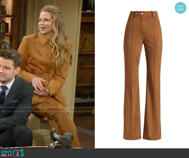 Halston Aljana Pants in Saddle worn by Summer Newman (Allison Lanier) on The Young and the Restless