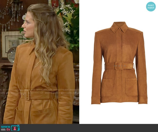 Halston Jesse Jacket in Saddle worn by Summer Newman (Allison Lanier) on The Young and the Restless