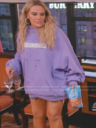 Heather’s purple distressed hoodie on The Real Housewives of Salt Lake City