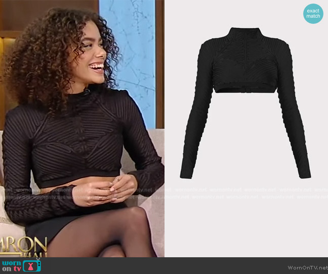 Herve Leger X Law Roach Ribbon Embroidered Crop Top worn by Antonia Gentry on Tamron Hall Show