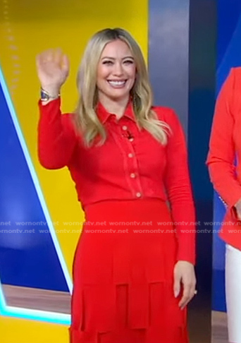 Hilary Duff’s red shirt and skirt on Good Morning America