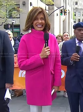 Hoda’s pink zip front coat on Today