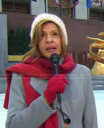 Hoda’s white heart knit pom pom beanie on Today