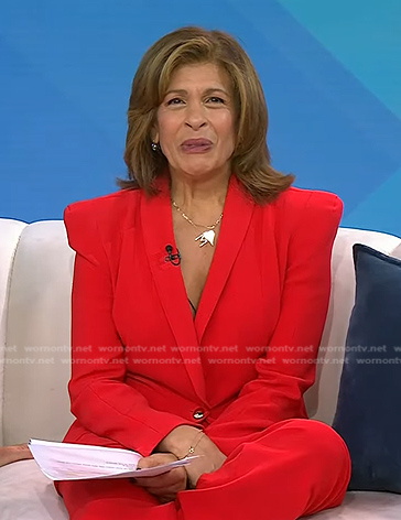 Hoda’s red seamed blazer and pants on Today