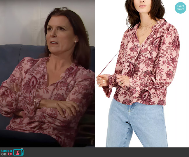 INC International Concepts Floral-Print Tie-Neck Blouse worn by Sheila Carter (Kimberlin Brown) on The Bold and the Beautiful