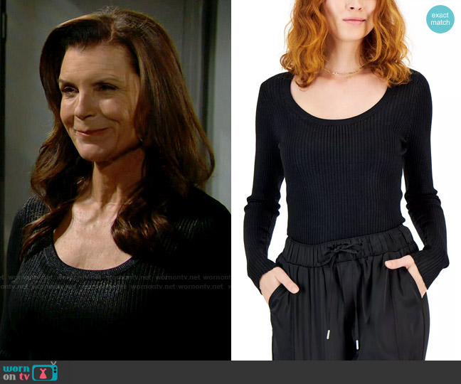 INC International Concepts Foil Scoop Neck Sweater worn by Sheila Carter (Kimberlin Brown) on The Bold and the Beautiful