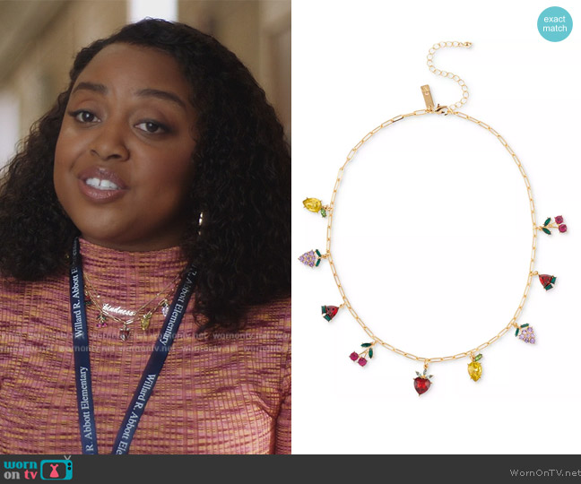 Gold-Tone Mixed Stone Fruit Shaky Charm Necklace by INC International Concepts worn by Janine Teagues (Quinta Brunson) on Abbott Elementary