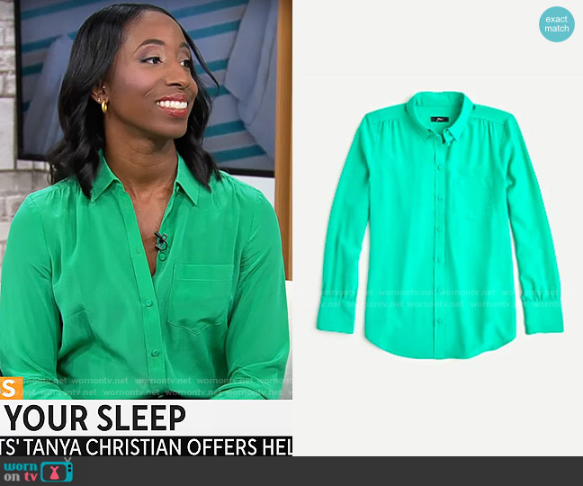 J. Crew Reimagined Silk Shirt worn by Tanya Christian on CBS Mornings